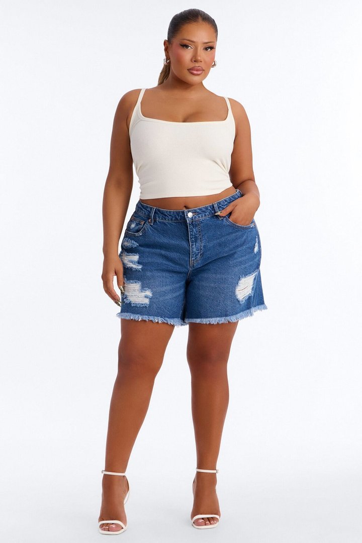 No Signal Ripped Denim Shorts - Medium Wash