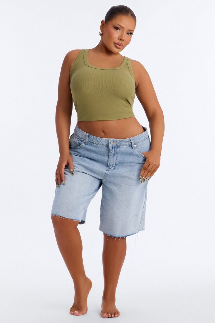 Irene Rib Scoop Neck Tank Top - Moss