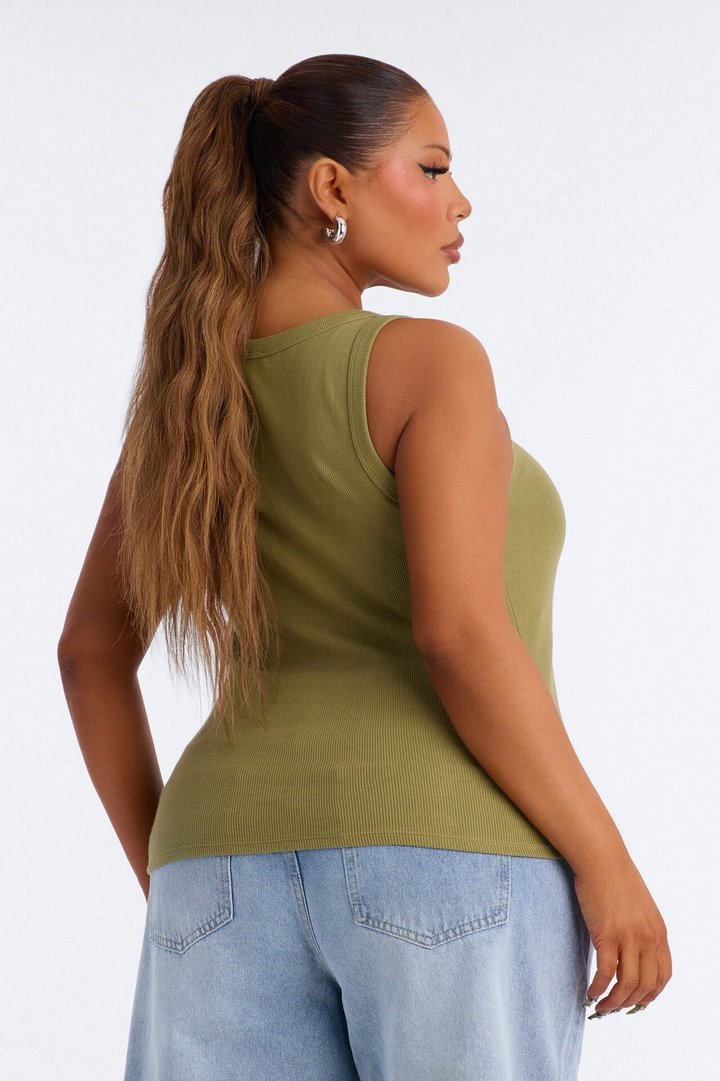 Irene Rib Scoop Neck Tank Top - Moss