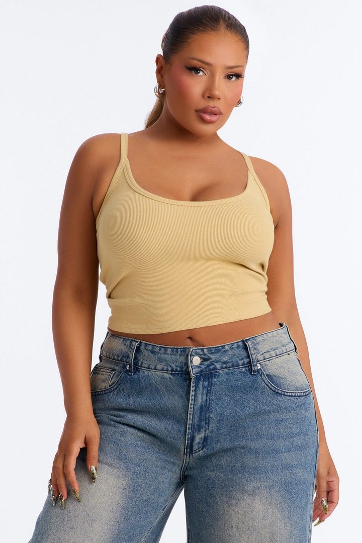 Tessa Rib Scoop Neck Cami Tank Top - Honey