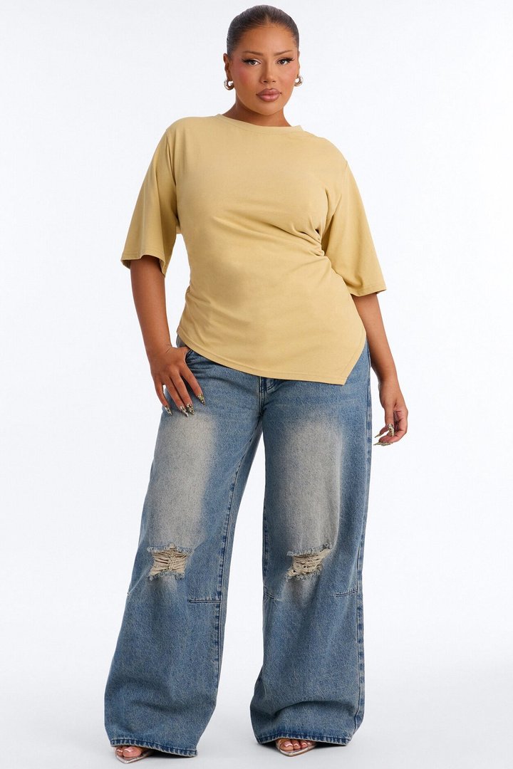 Mila Cinched Waist Asymmetrical T-Shirt - Honey