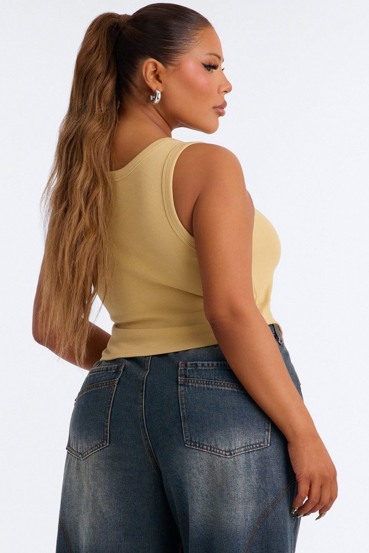 Haily Rib Square Neck Tank Top - Honey