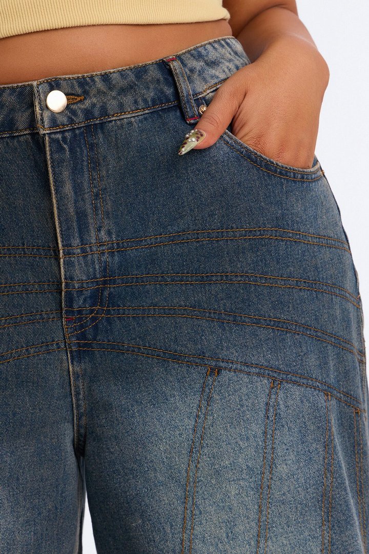 Never Basic Cuffed Wide Leg Jeans - Vintage Wash