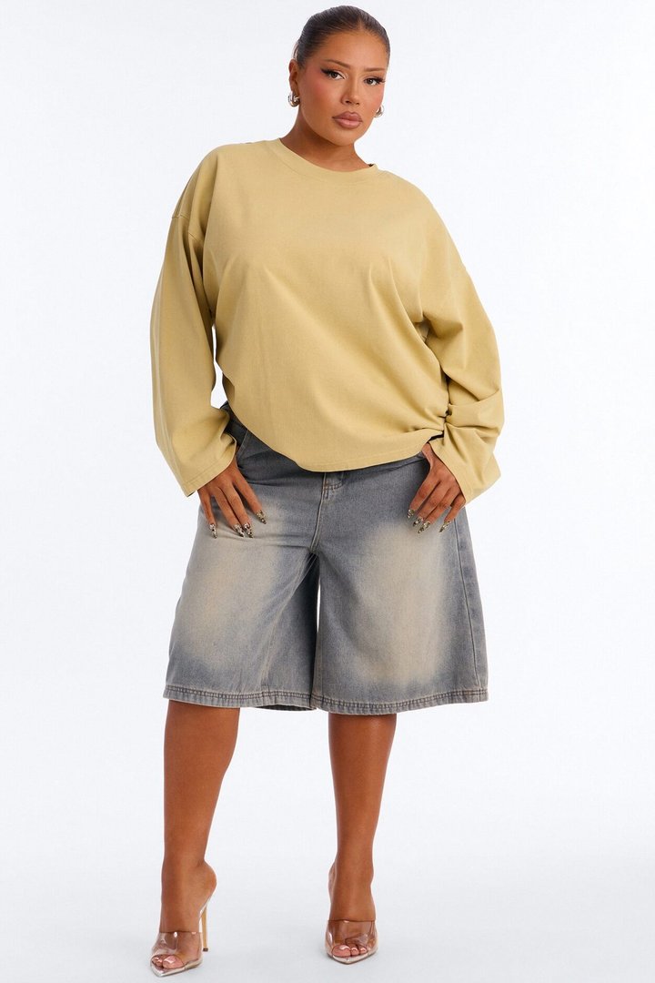 Arissa Crew Neck Long Sleeve Oversized T-Shirt - Honey
