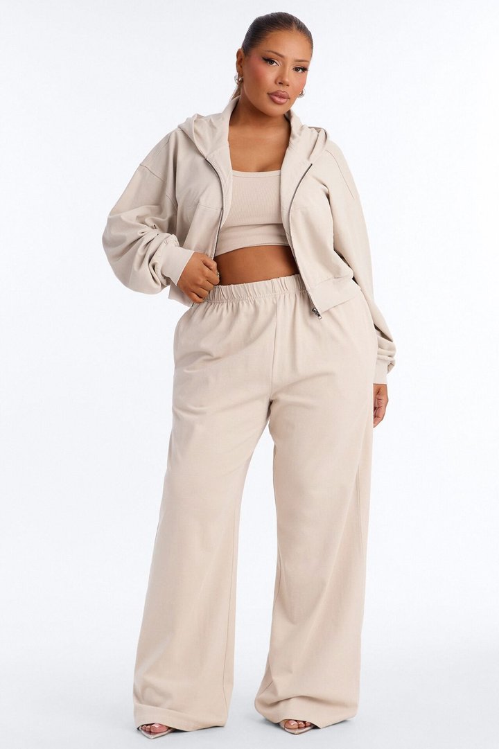 Mylie Cropped Zip Hoodie - Stone