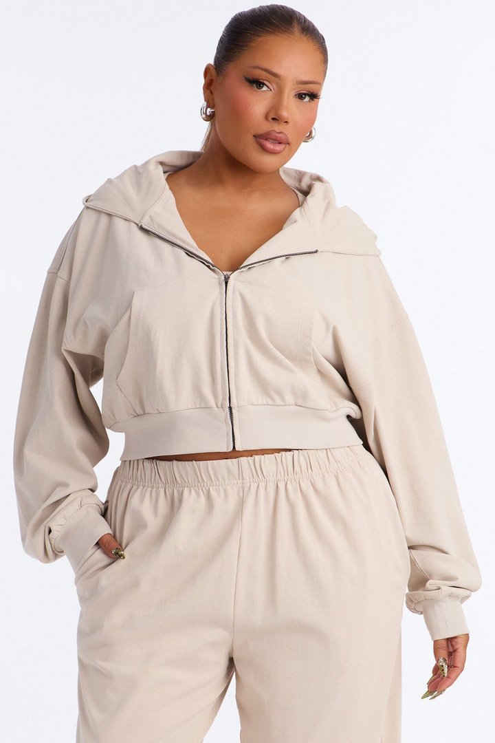 Mylie Cropped Zip Hoodie - Stone