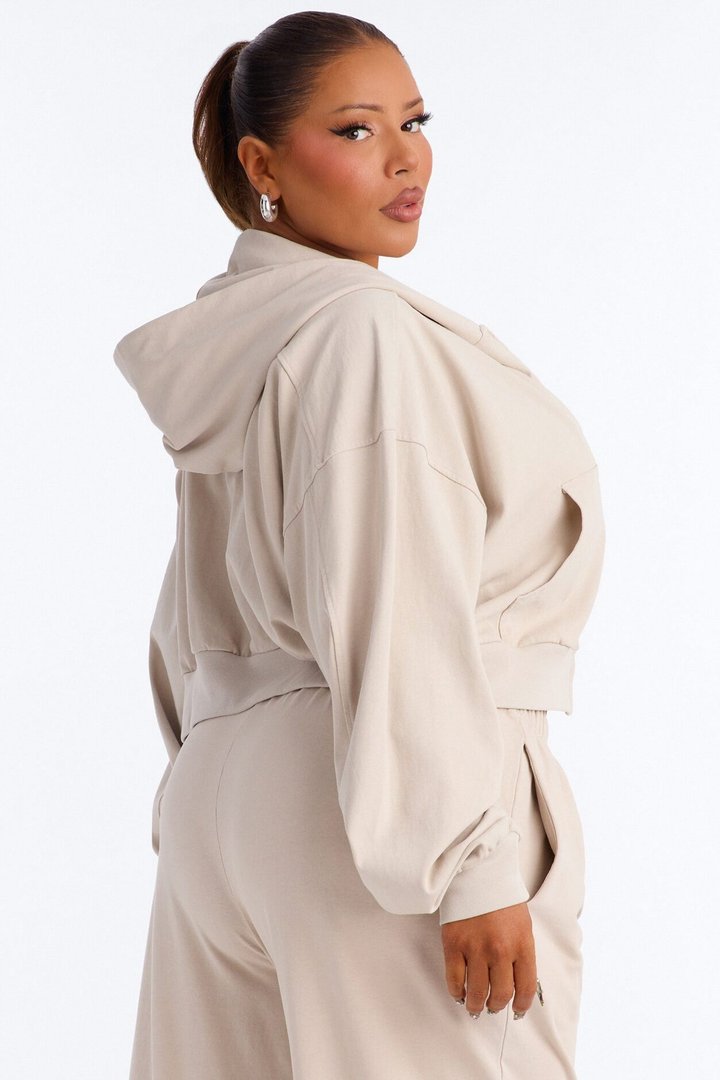 Mylie Cropped Zip Hoodie - Stone