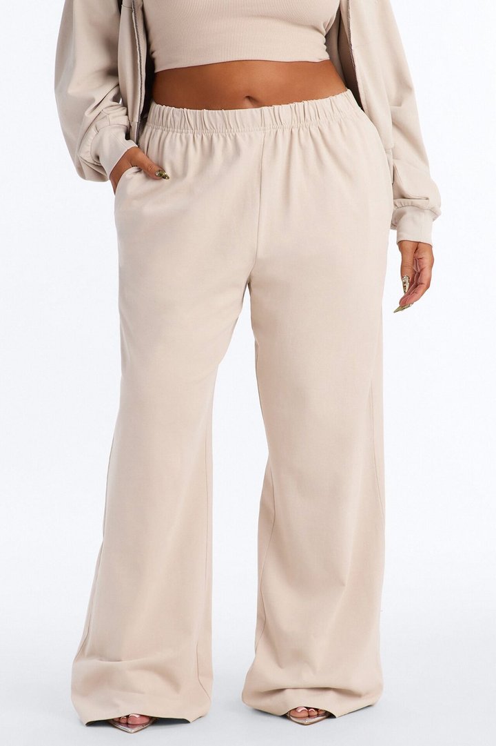 Ellie Wide Leg Pull On Pant - Stone