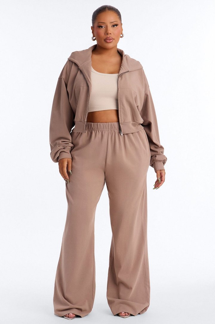 Mylie Cropped Zip Hoodie - Taupe