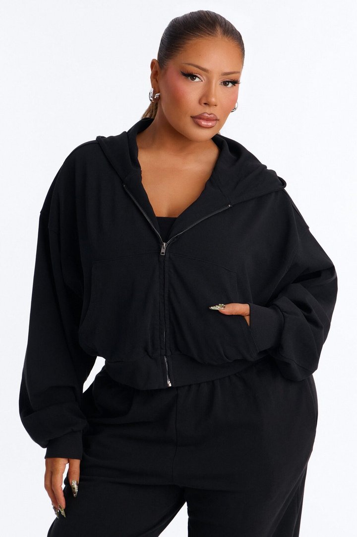Mylie Cropped Zip Hoodie - Black