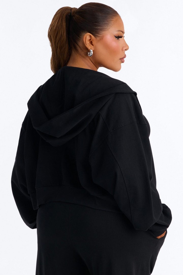 Mylie Cropped Zip Hoodie - Black