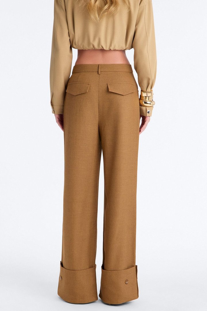 Clara High Rise Wide Leg Cuffed Trouser Pant - Brown