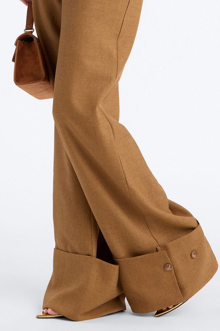 Clara High Rise Wide Leg Cuffed Trouser Pant - Brown