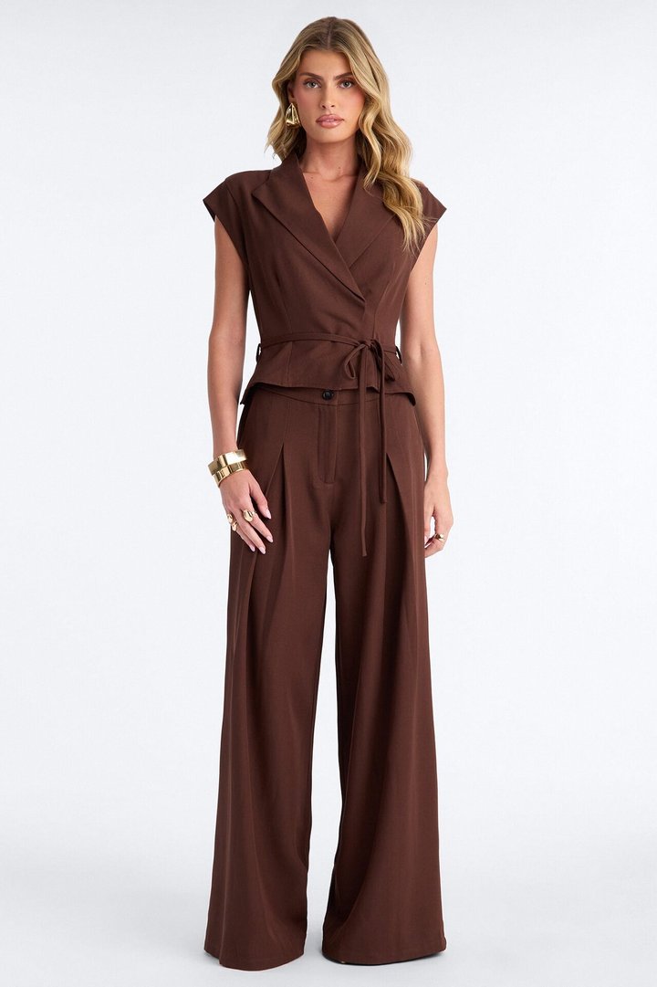 Cynthia Tie Waist Wide Leg Jumpsuit - Chocolate