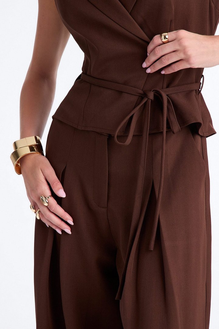 Cynthia Tie Waist Wide Leg Jumpsuit - Chocolate