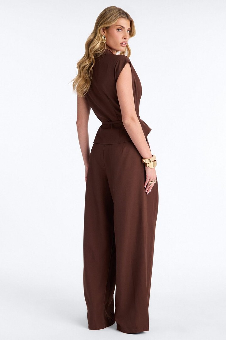 Cynthia Tie Waist Wide Leg Jumpsuit - Chocolate