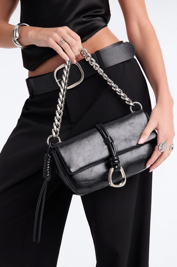 After Midnight Faux Leather Shoulder Bag - Black