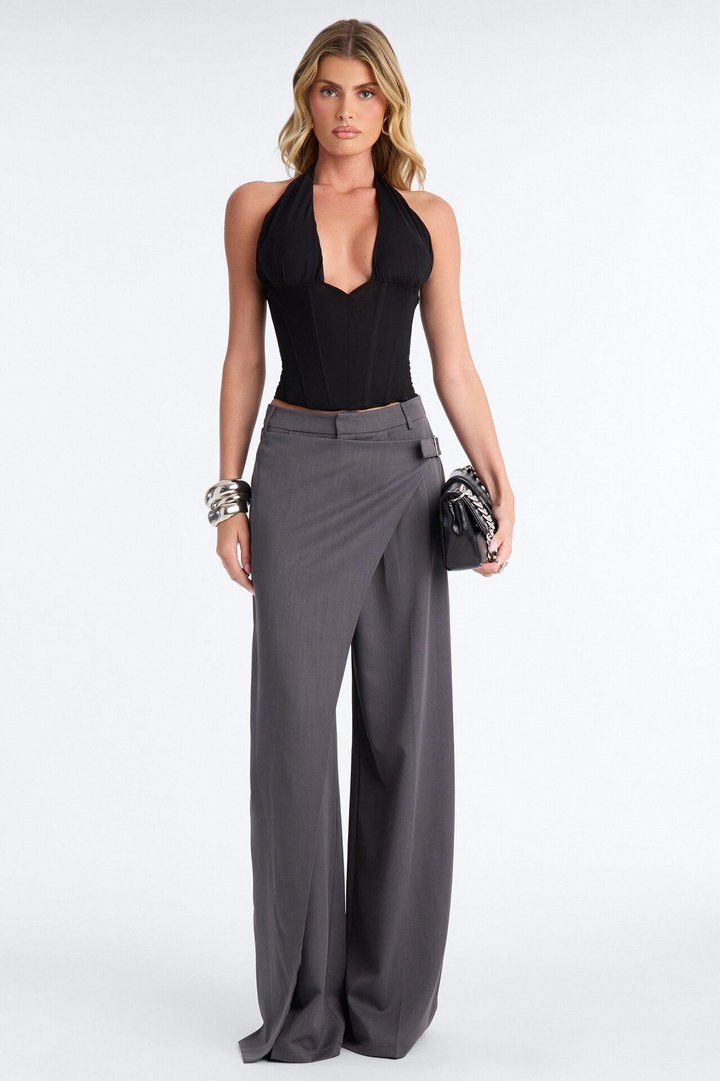 Tall Tailored Touch Wrap Front Trouser - Charcoal