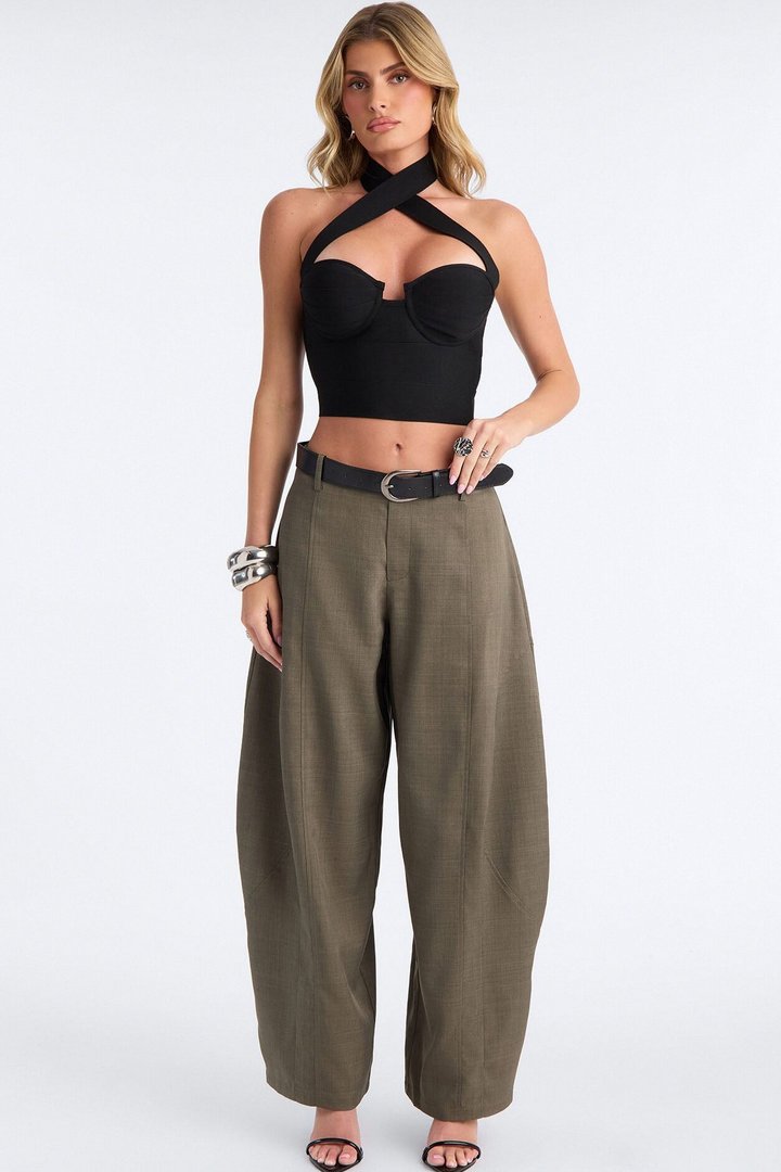 Maple Barrel Leg Belted Trouser - Olive