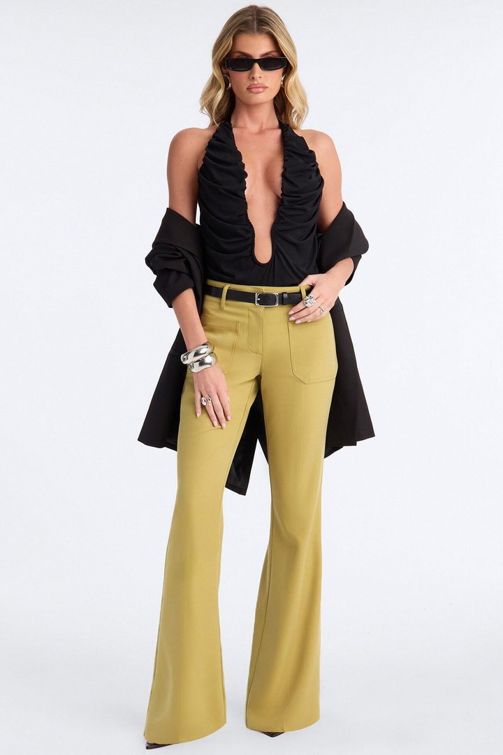 Caris Straight Leg Belted Trouser - Chartreuse