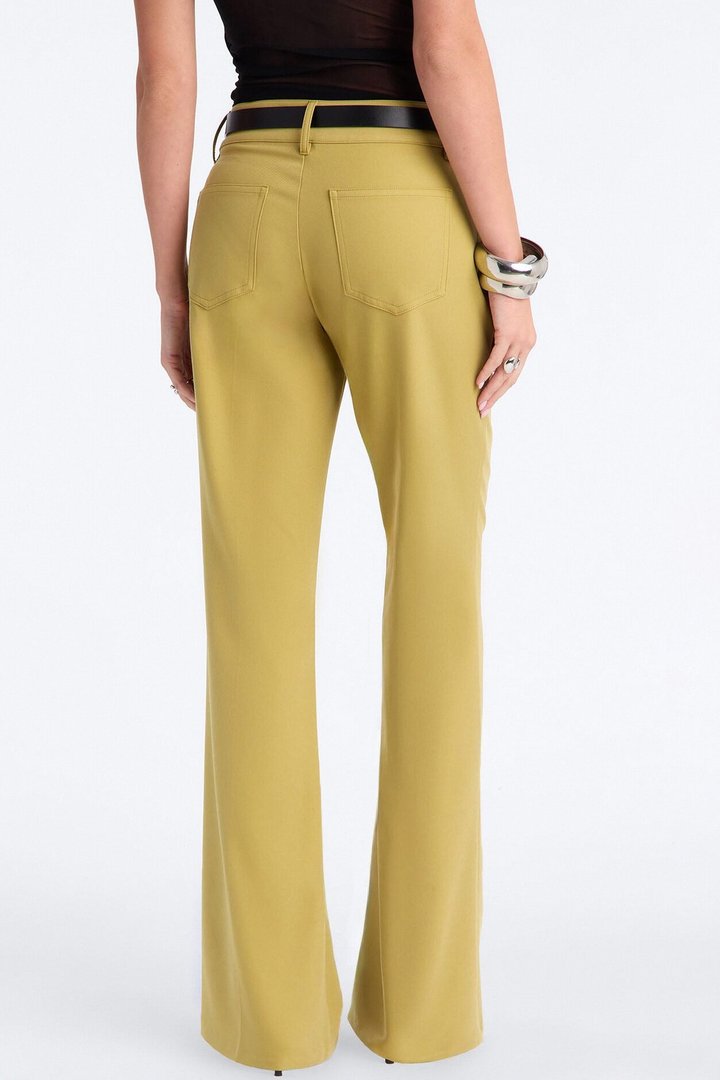 Caris Straight Leg Belted Trouser - Chartreuse