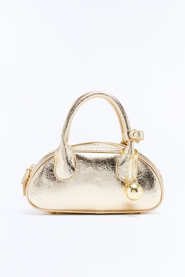 Don't Drop The Ball Faux Leather Satchel - Gold