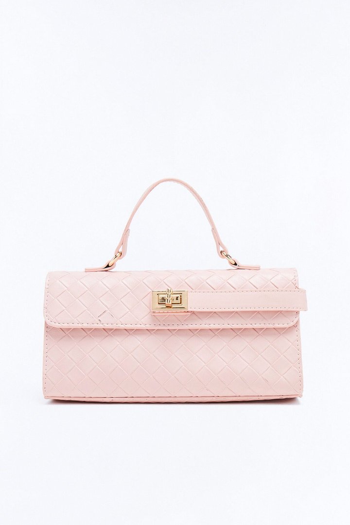 Chloe Woven Faux Leather Satchel Handbag - Pink