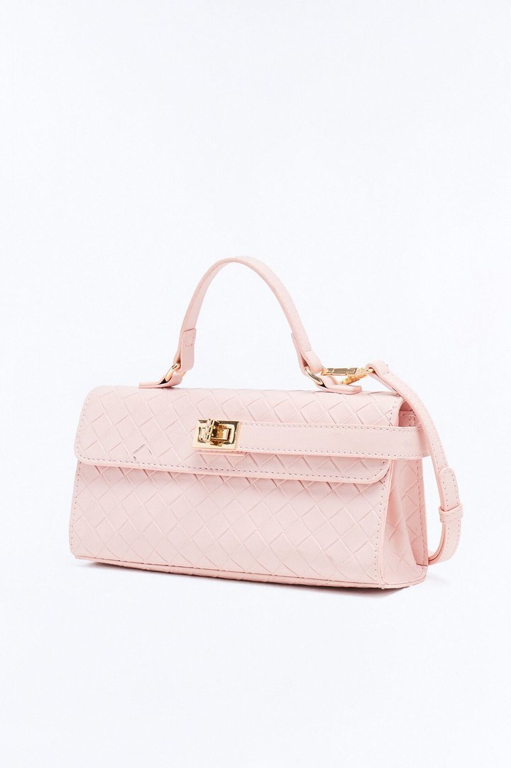 Chloe Woven Faux Leather Satchel Handbag - Pink