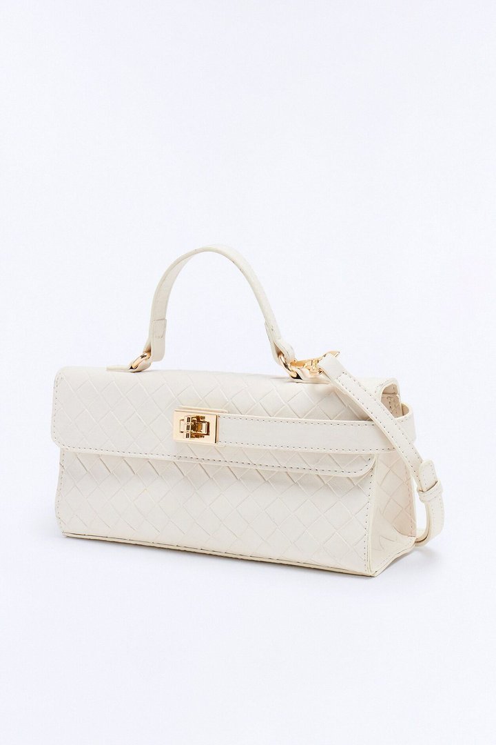 Chloe Woven Faux Leather Satchel Handbag - Ivory