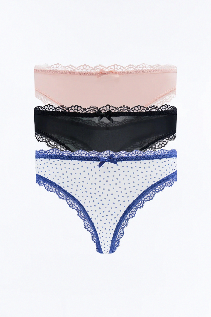 Candy String Cotton 3 Pack Thong Panties - White/combo