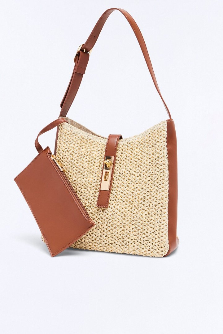 Fun In The Sun Straw Shoulder Bag - Natural/Combo