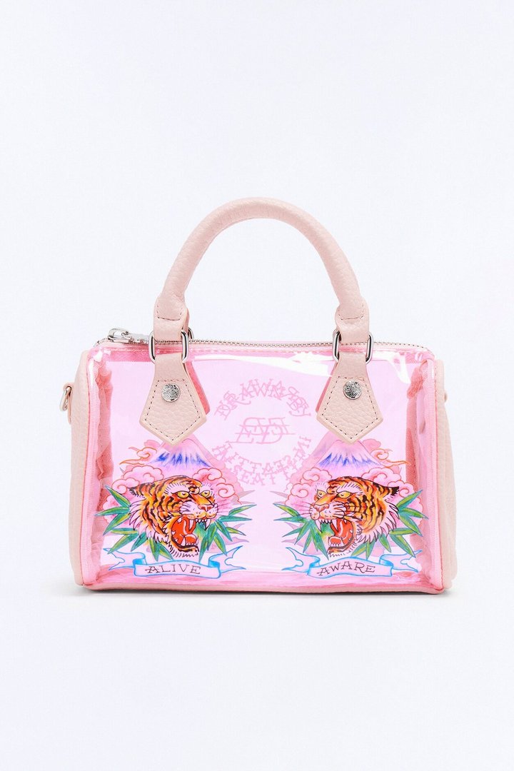 Ed Hardy Alive And Aware Clear Satchel Bag - Pink/combo