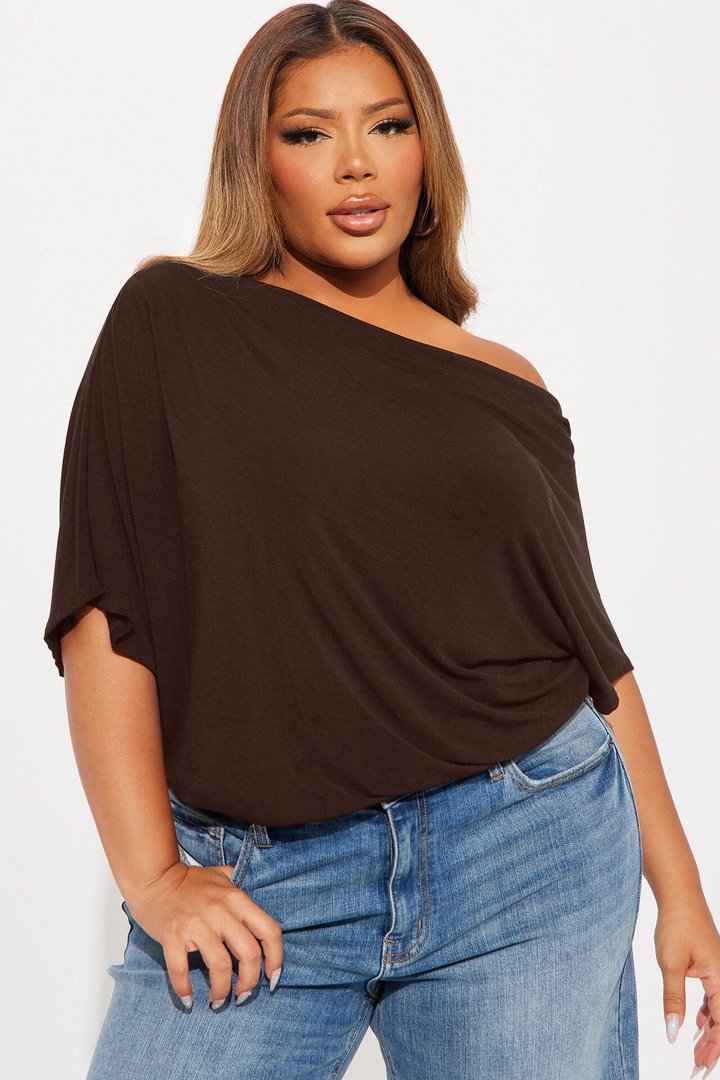 Flatter Me Off Shoulder Bodysuit - Brown