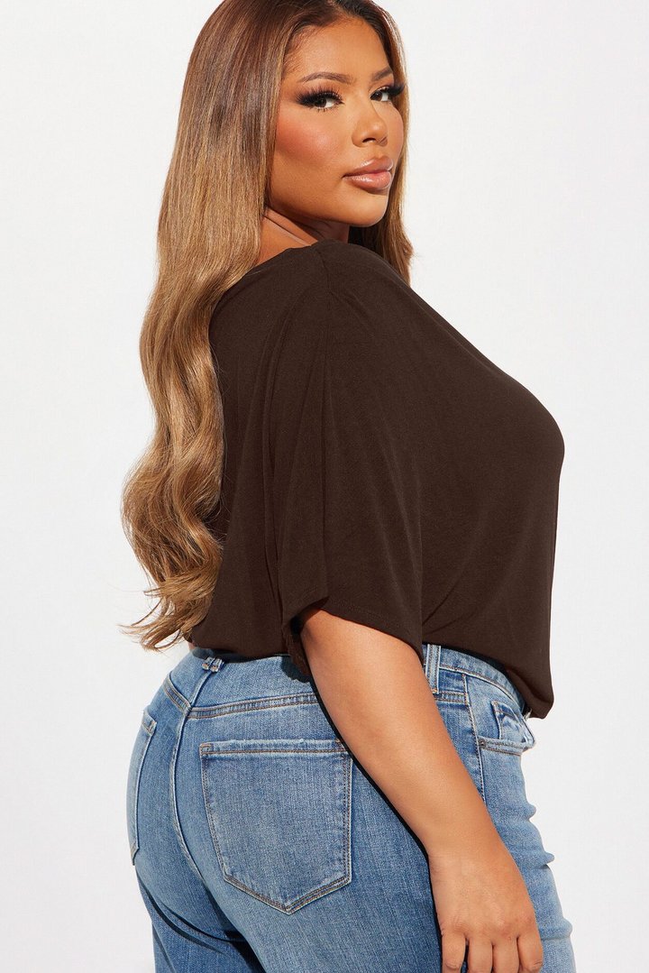 Flatter Me Off Shoulder Bodysuit - Brown