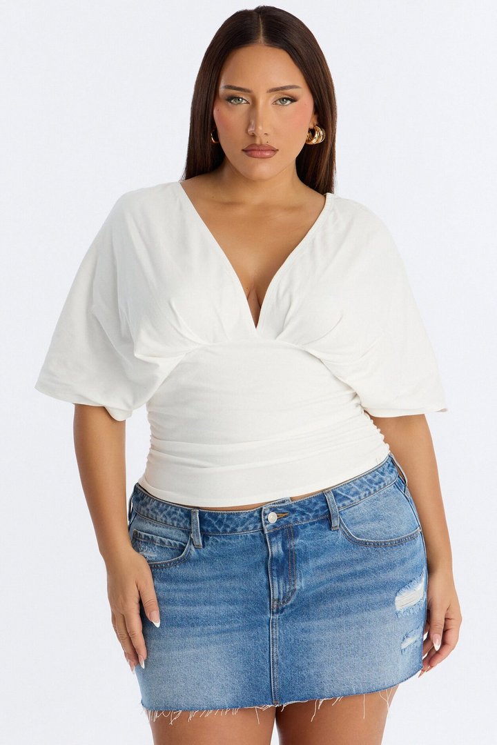 Taylor Cinched Waist Ruched Short Sleeve Top - White