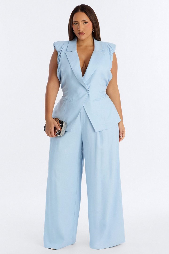 Nhulla Sleeveless Ruched Linen Blazer - Blue