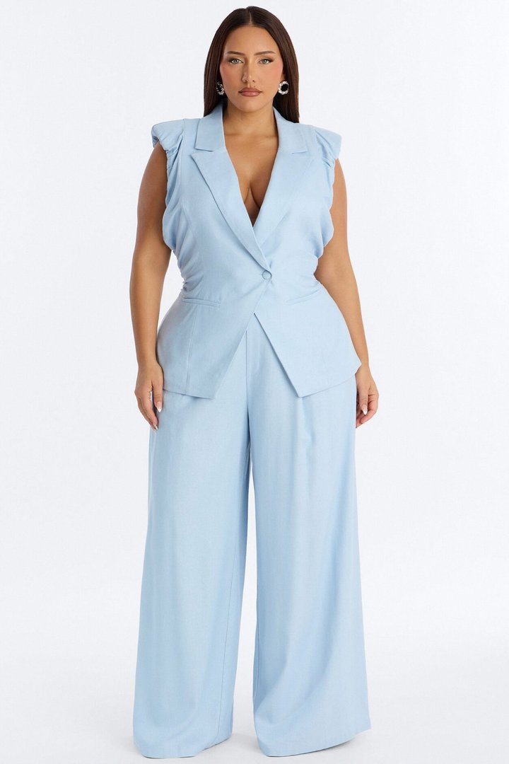 Nhulla Wide Leg Linen Trouser Pant - Blue