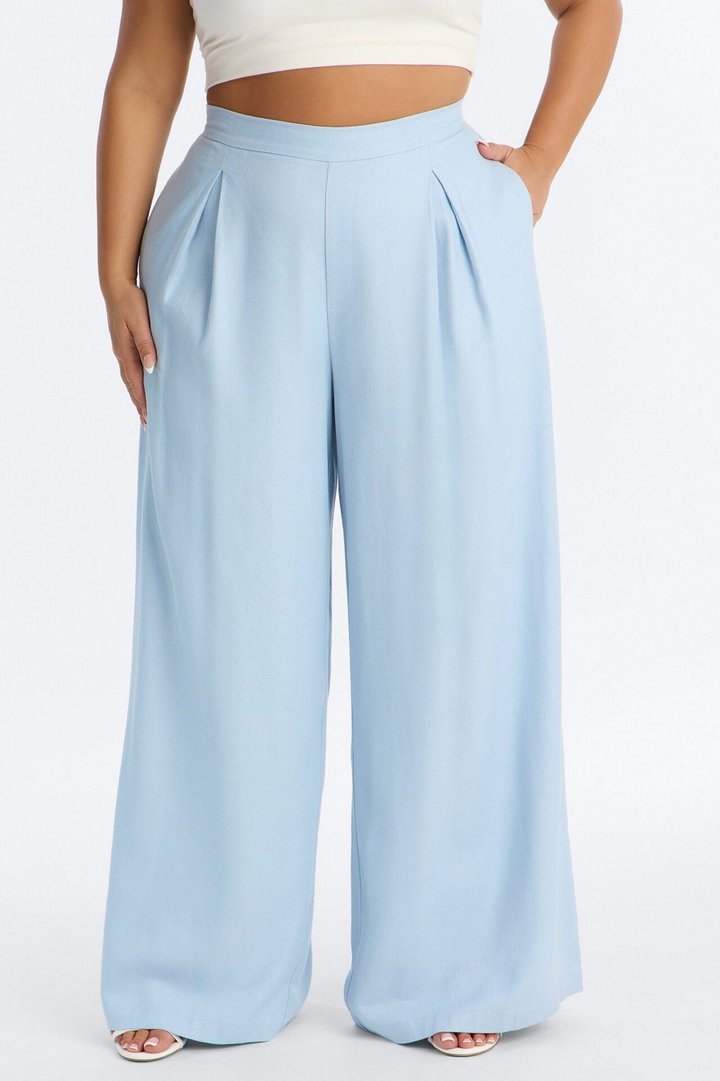 Nhulla Wide Leg Linen Trouser Pant - Blue