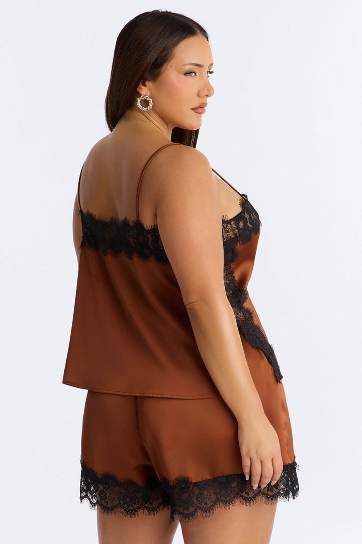 Luella Satin Lace Short Set - Brown
