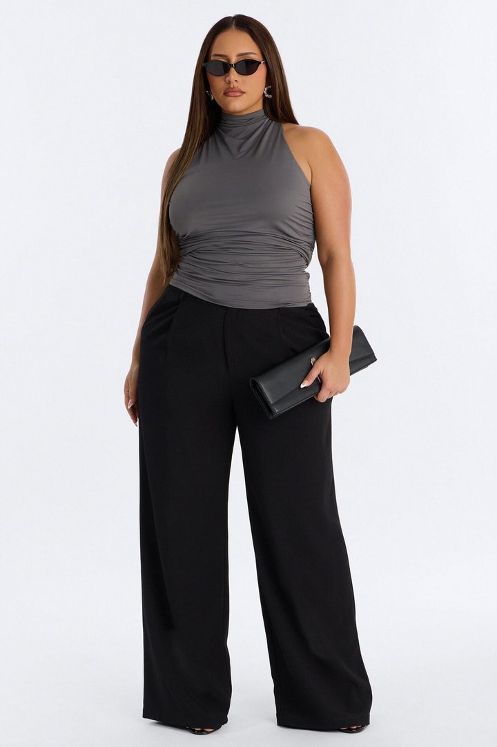 Eliana High Neck Top - Charcoal