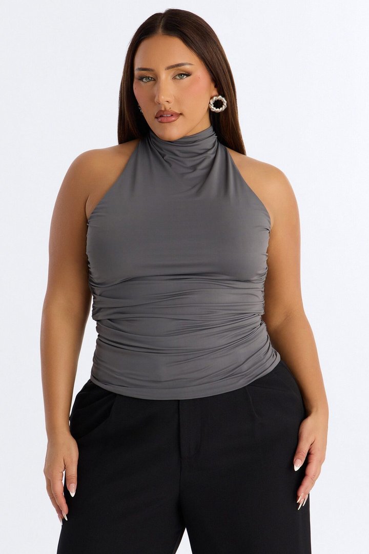 Eliana High Neck Top - Charcoal