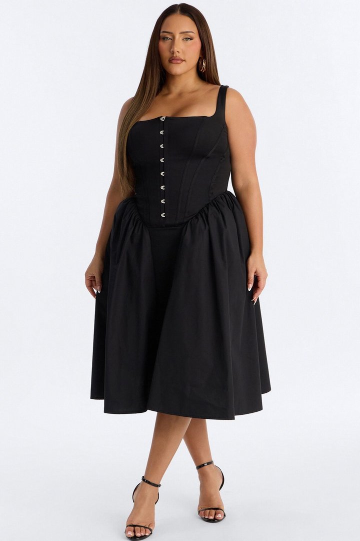 Renna Corset Midi Dress - Black