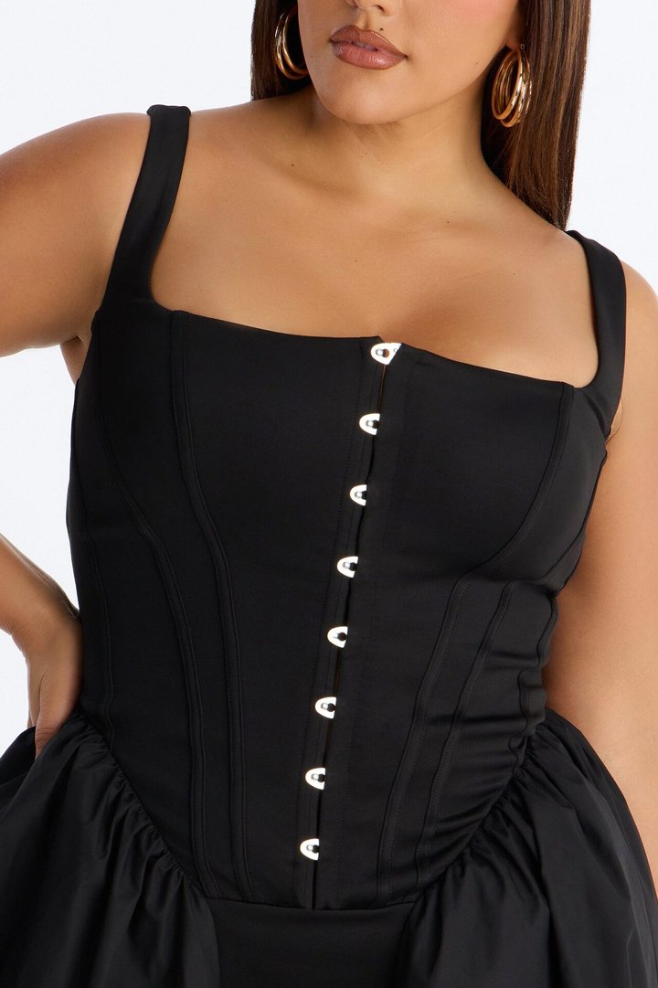 Renna Corset Midi Dress - Black