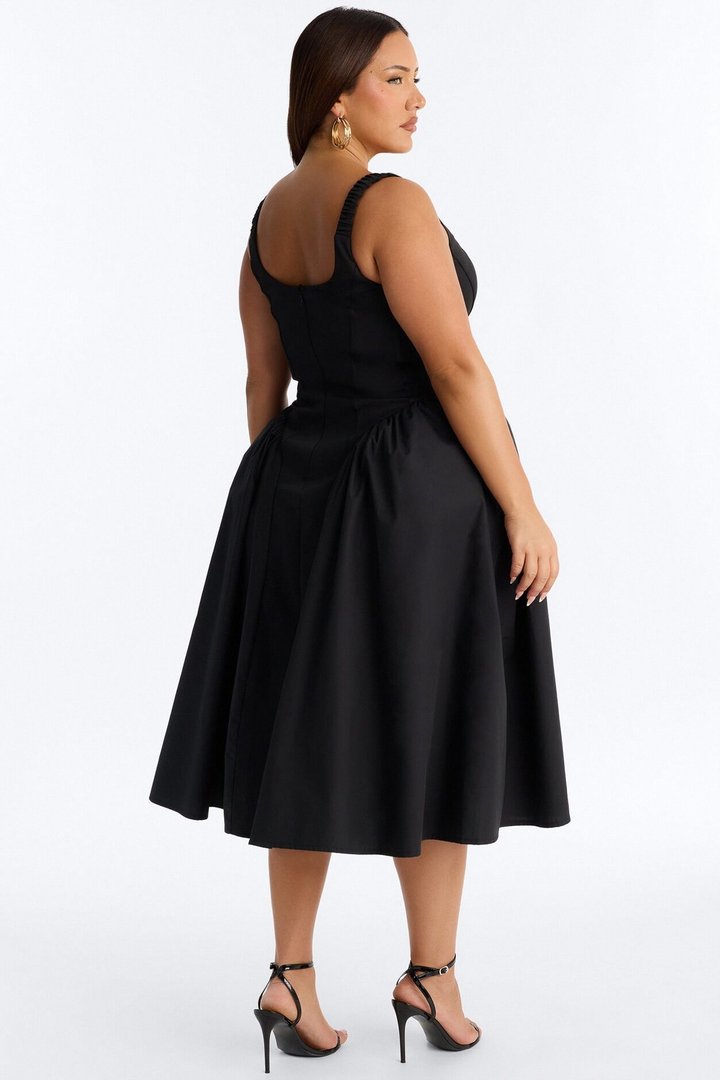 Renna Corset Midi Dress - Black