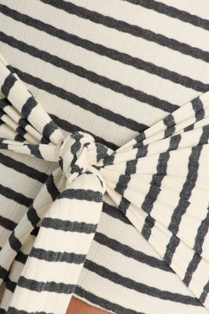 Kirin Striped Tie Waist Micro Mini Skirt - Grey/combo