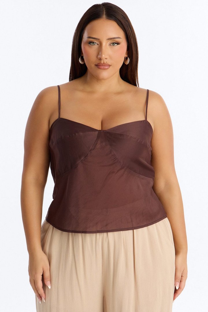Cutie On the Loose Organza Cami Top - Brown