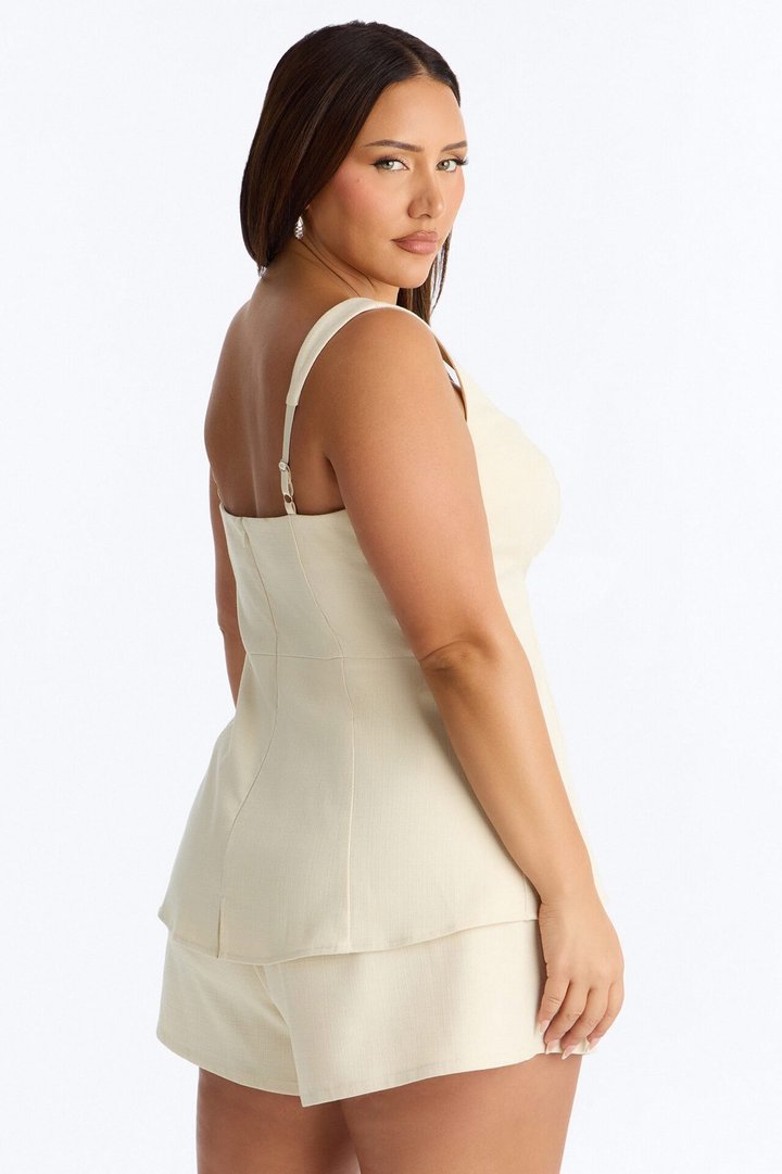 Isla Linen Sleeveless Romper - Natural