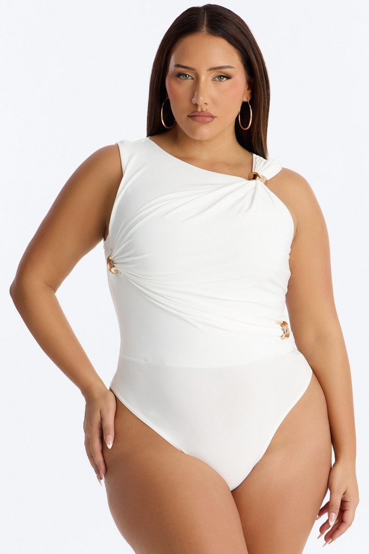 Portofino Waters Hardware Ruched Bodysuit - White