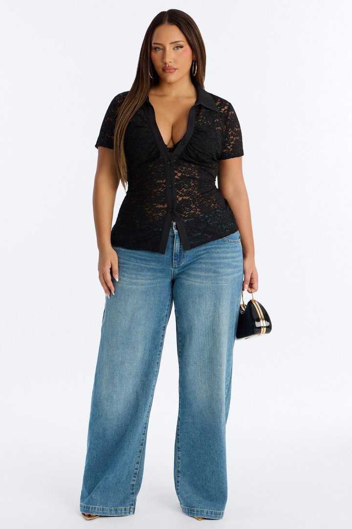 Adelina Short Sleeve Lace Top - Black