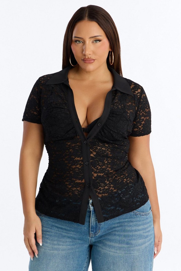 Adelina Short Sleeve Lace Top - Black